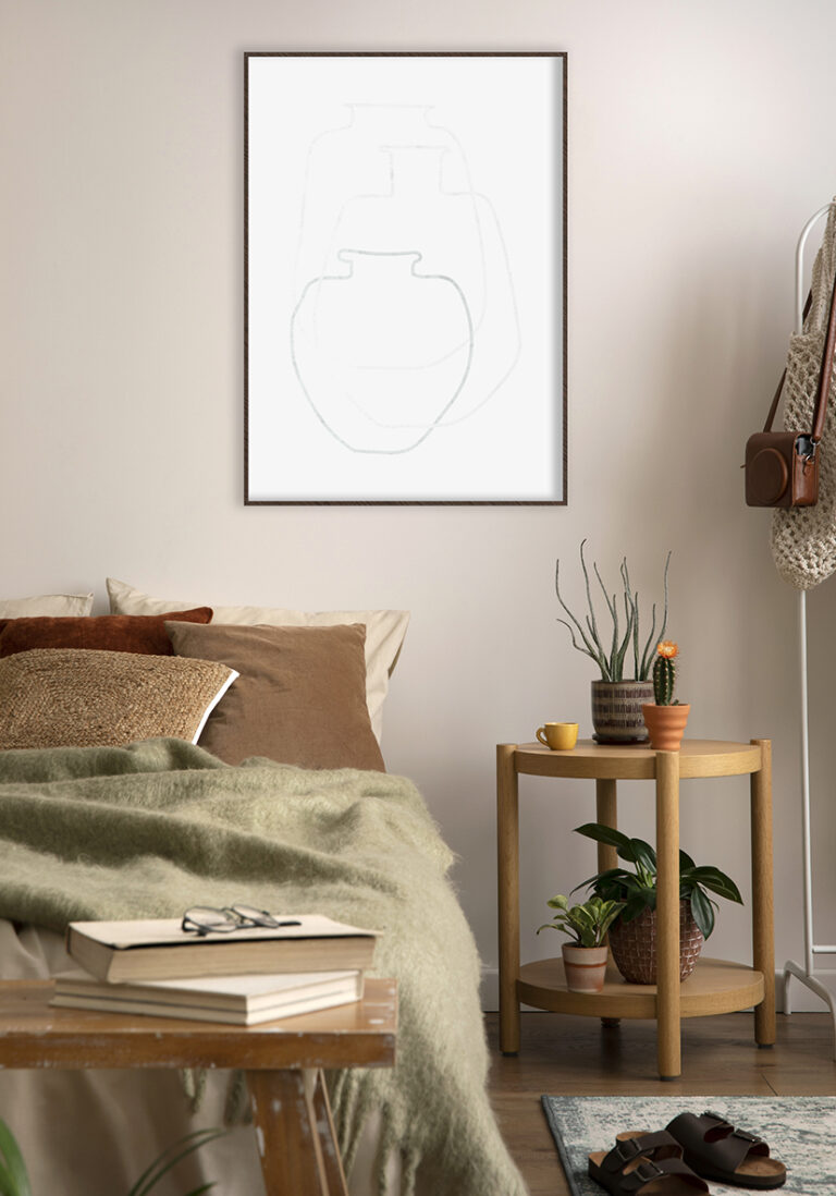 Minimalistische Skizzen von Blumenvasen