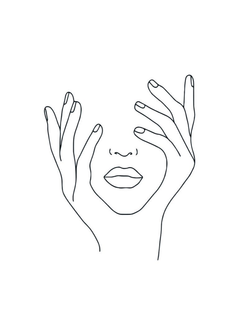 Minimalistische Skizze von Gesicht und Händen