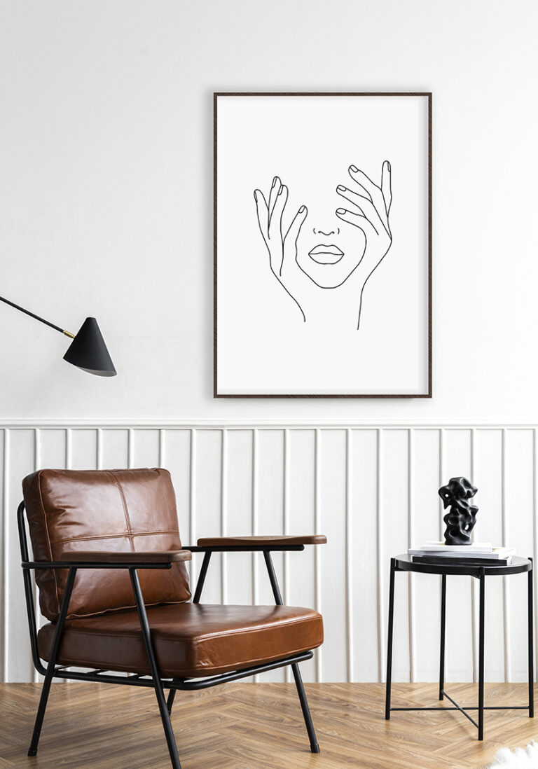 Minimalistische Skizze von Gesicht und Händen