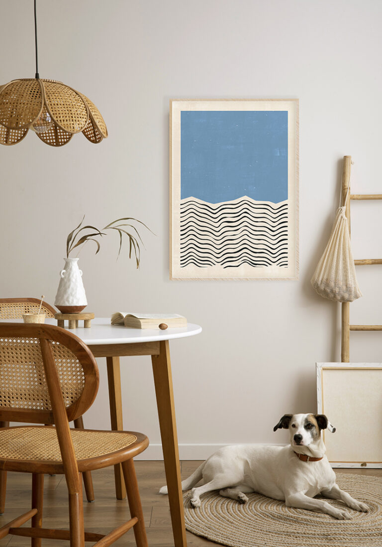 Minimalistischer abstrakter Druck in Blau und Beige