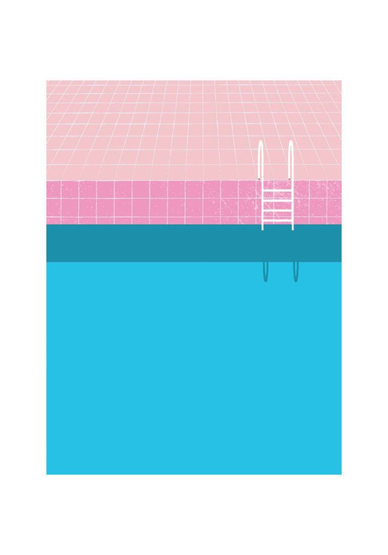 Minimalistische Pool-Kunst in Rosa und Blau