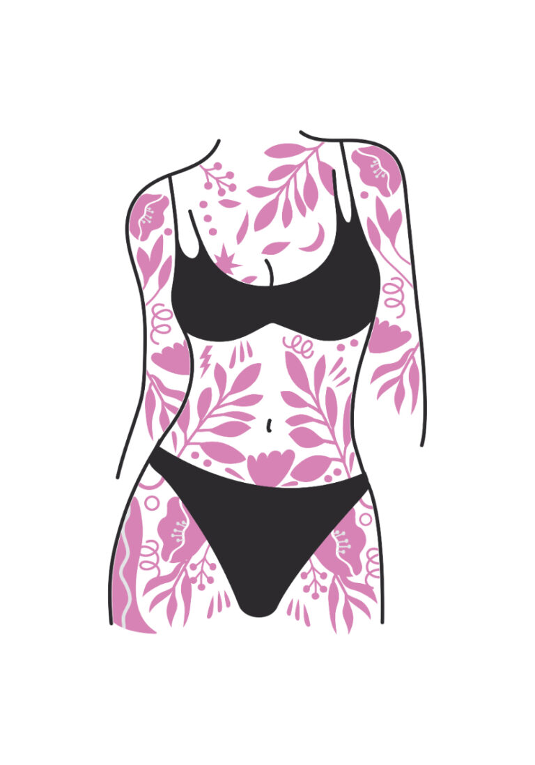 Illustration eines floralen Tattoos auf dem Körper