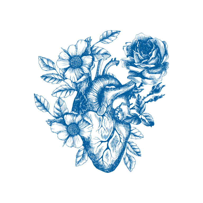 Detaillierte Illustration eines blauen Blumenherzens