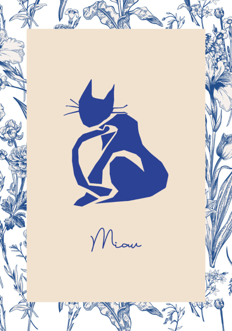 Katze mit Blumen im minimalistischen Stil