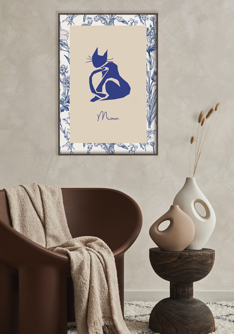 Katze mit Blumen im minimalistischen Stil