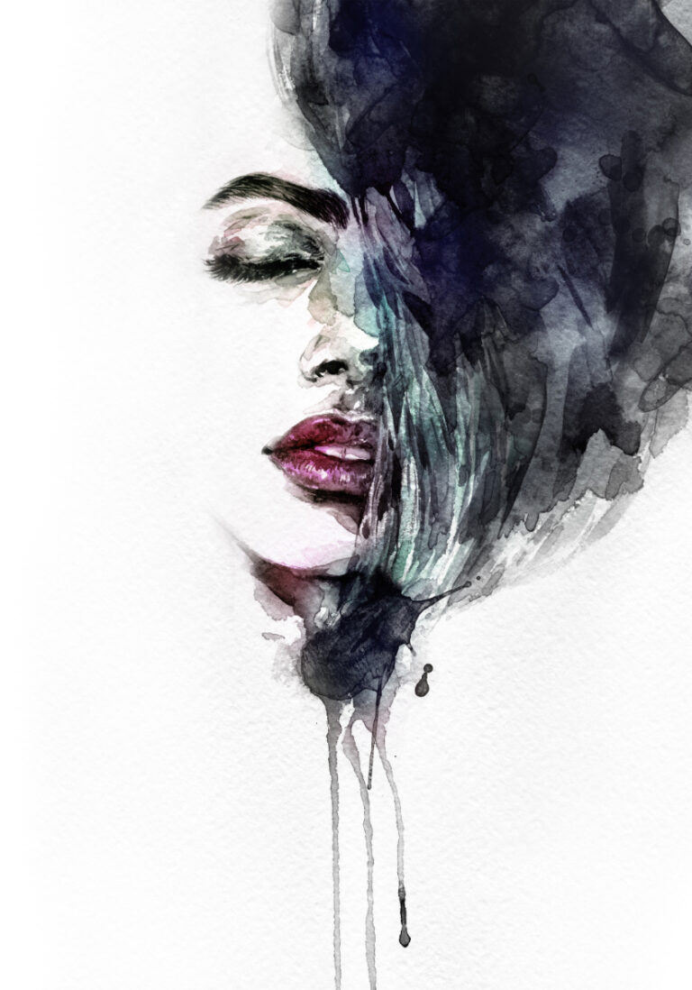 Weibliches Porträt in Aquarell im abstrakten Stil