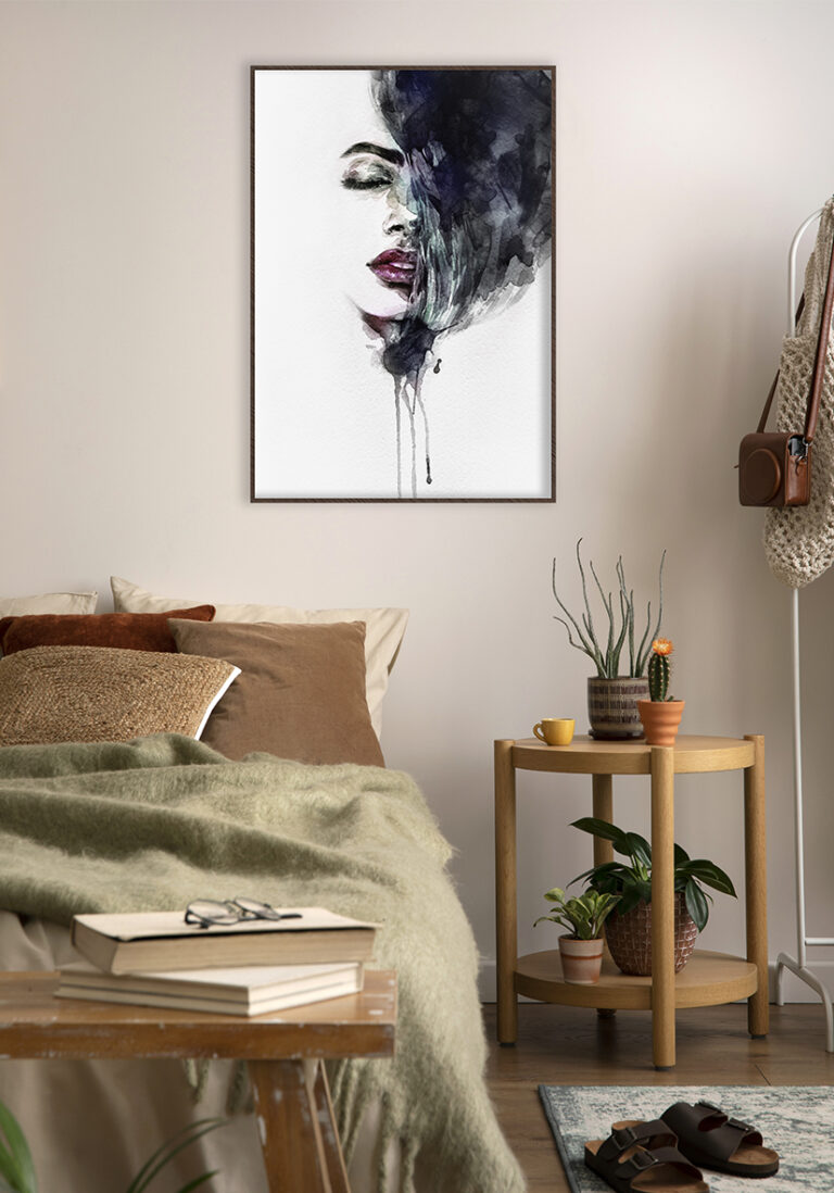 Weibliches Porträt in Aquarell im abstrakten Stil