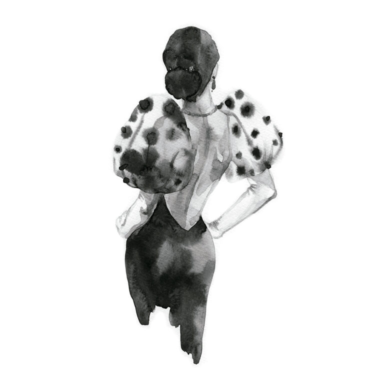 Modeillustration in schwarzer Tusche
