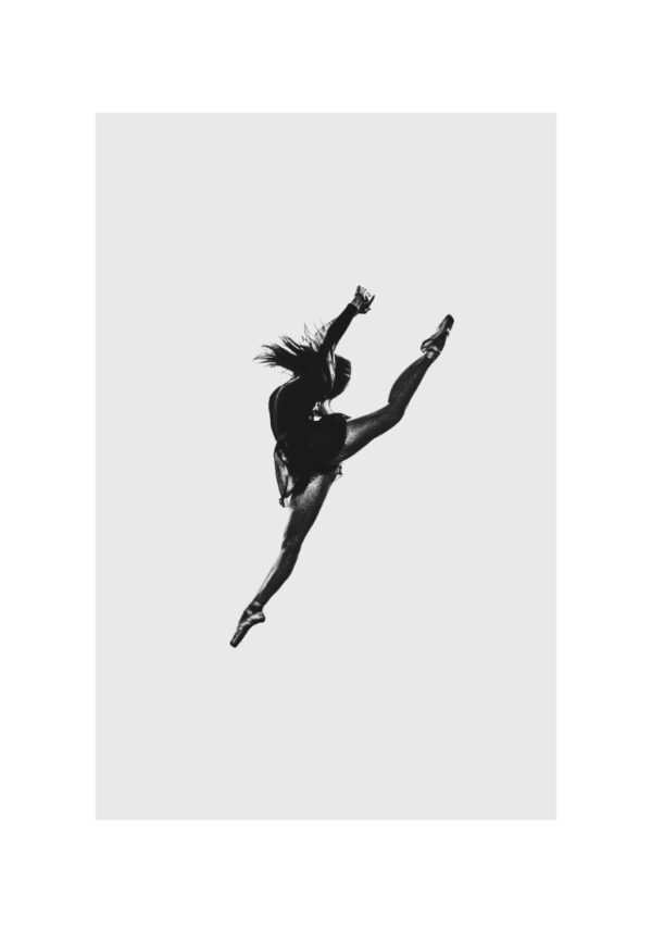 Dynamische Ballettpose als schwarze Silhouette