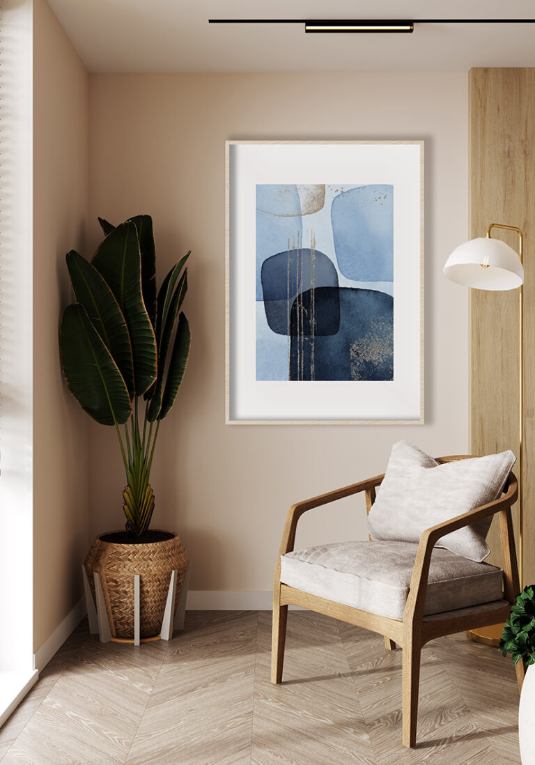 Kunstdruck in Blau und Gold