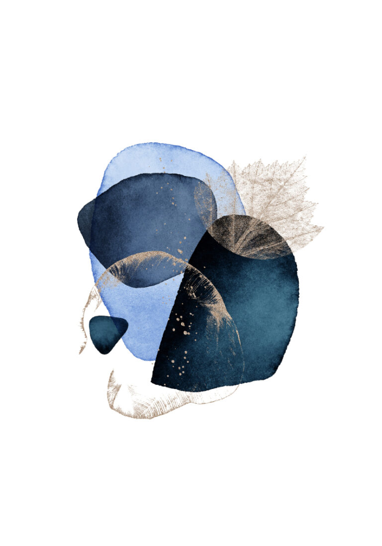 Werk in Blau und Gold im abstrakten Stil
