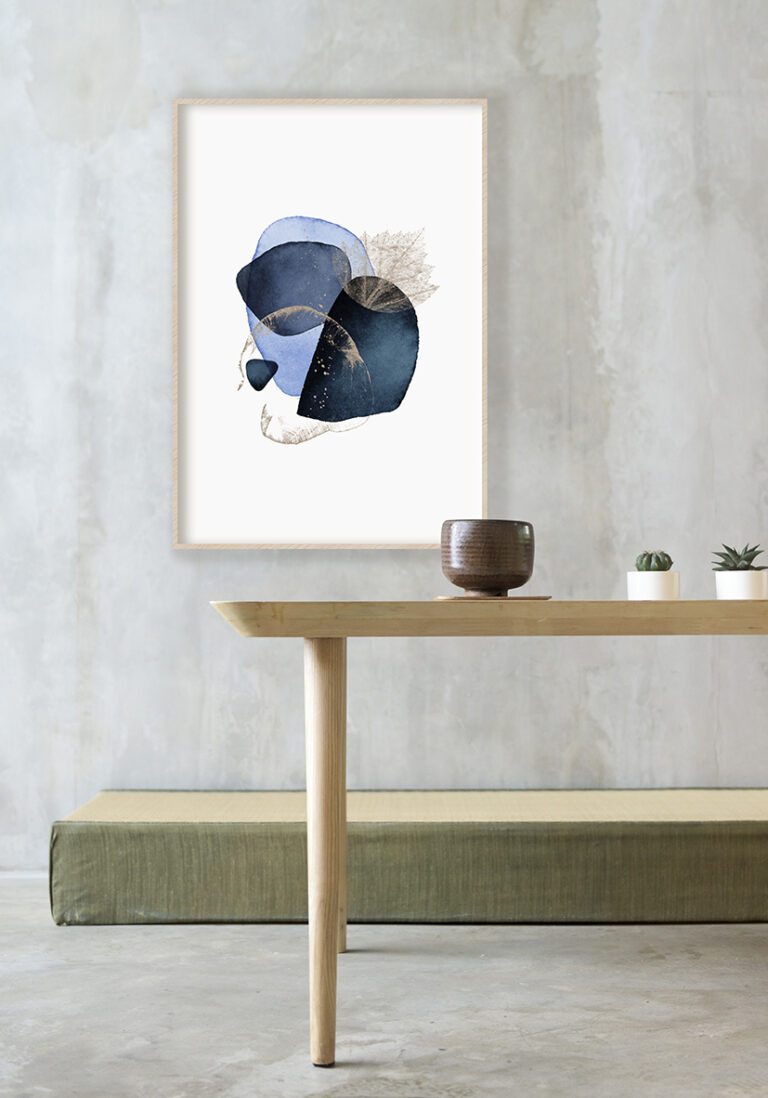 Werk in Blau und Gold im abstrakten Stil