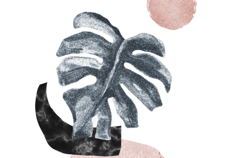 Abstrakte Komposition mit Monstera-Blatt