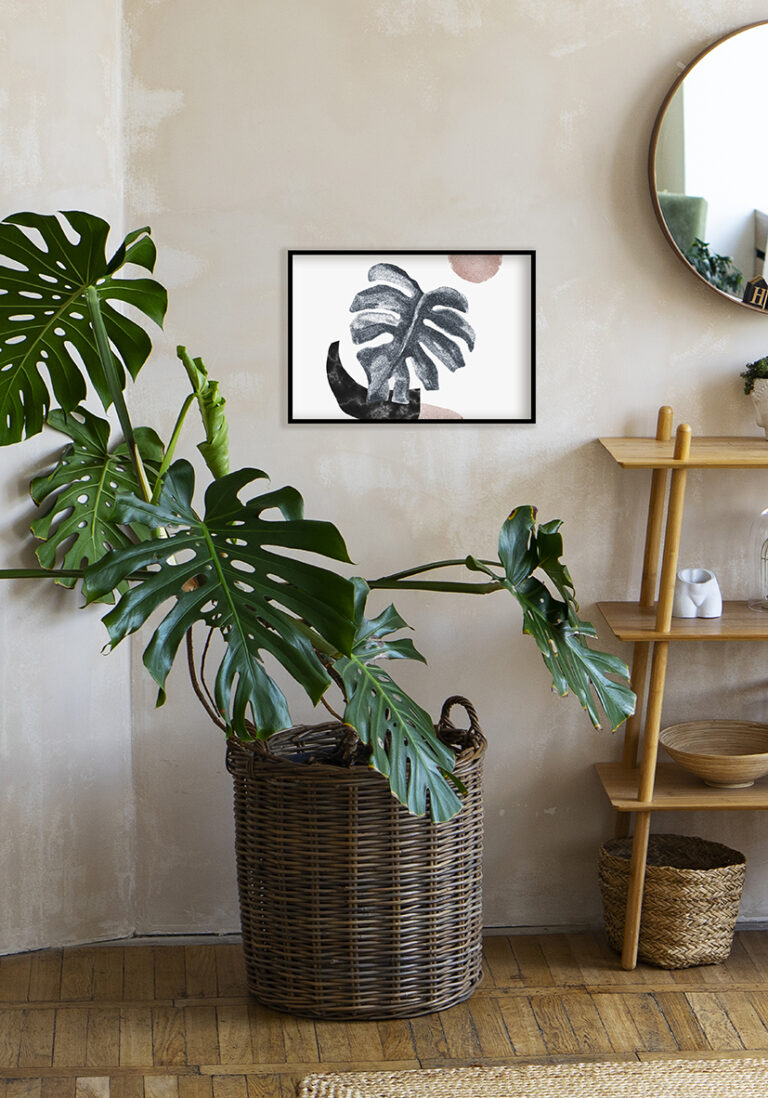 Abstrakte Komposition mit Monstera-Blatt
