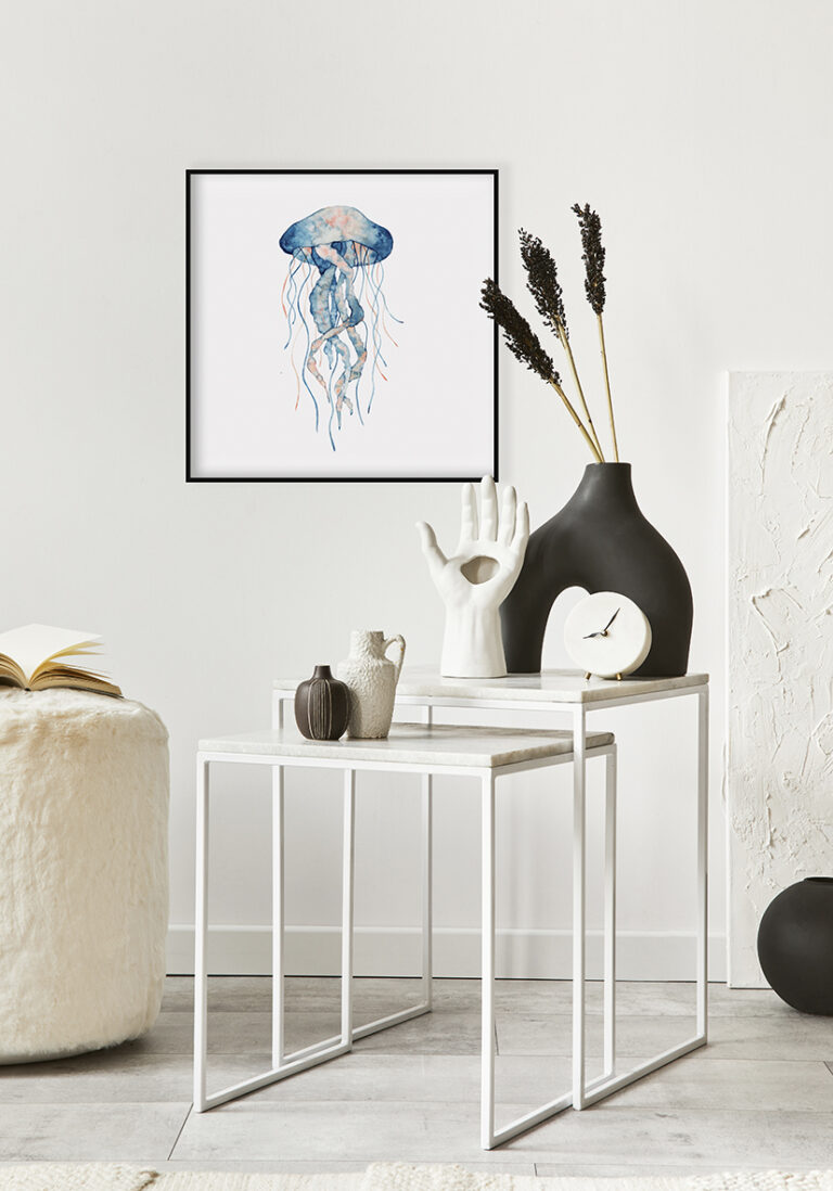 Aquarellillustration einer blauen Qualle