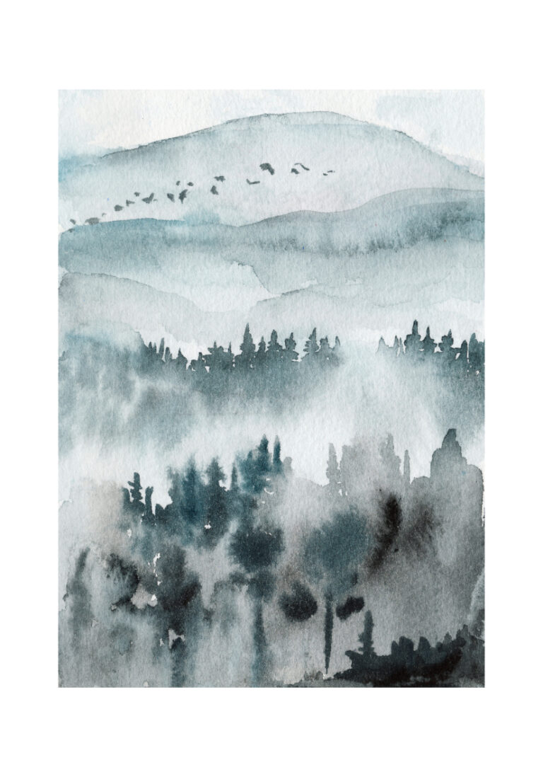 Aquarell-Landschaft mit nostalgischer Stimmung