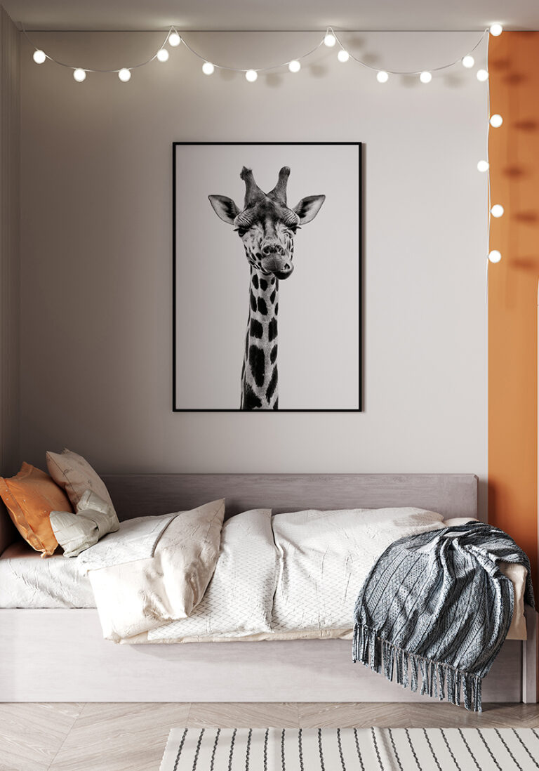 Künstlerische Nahaufnahme eines Giraffenkopfs