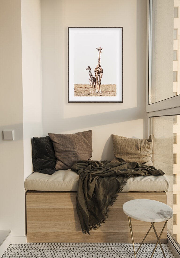 Giraffenmutter mit ihrem Jungen