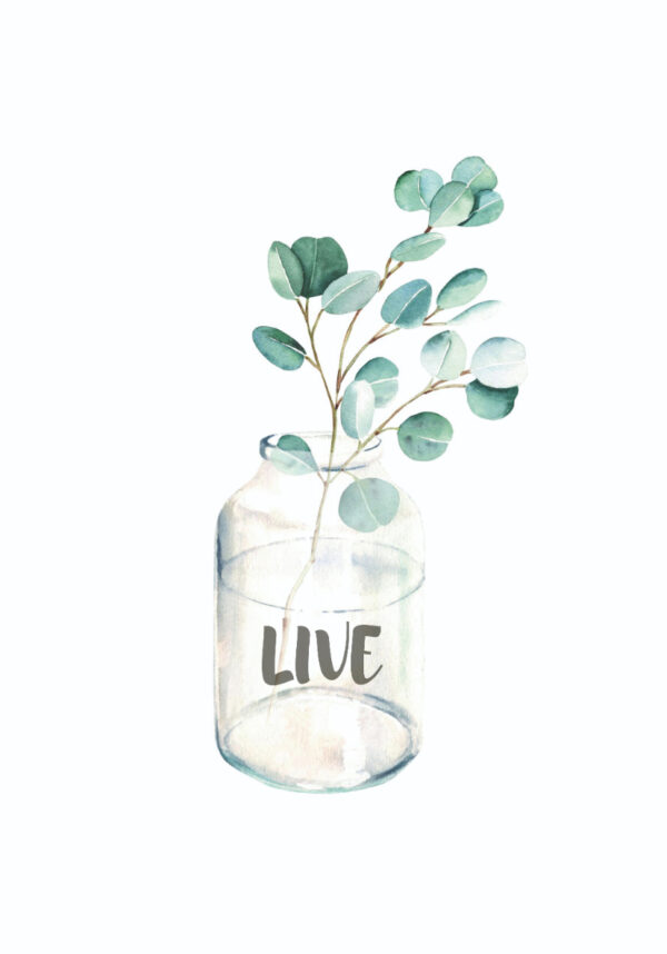 Aquarell einer Vase mit grünen Blättern