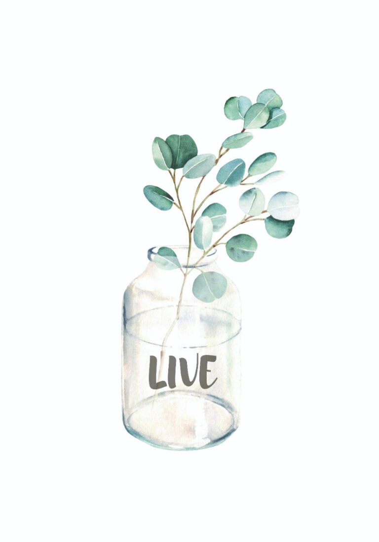 Aquarell einer Vase mit grünen Blättern