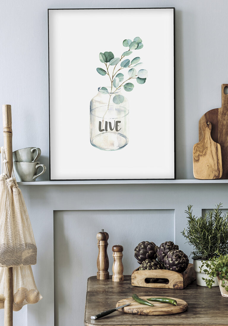 Aquarell einer Vase mit grünen Blättern