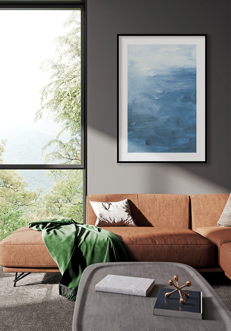 Blaues Aquarell im abstrakten Stil