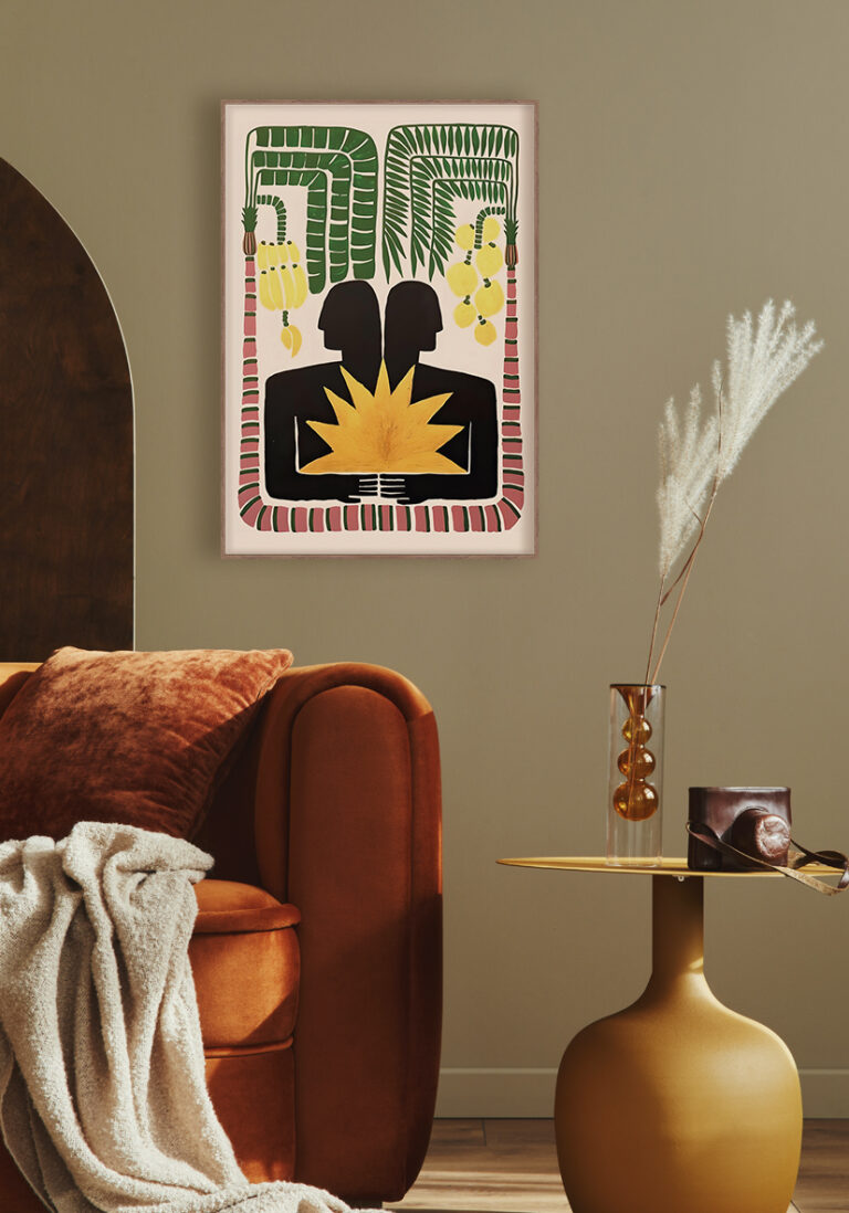 Abstrakte tropische Illustration mit menschlichen Silhouetten