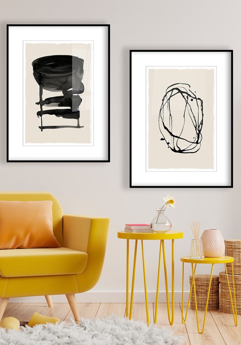 Dynamische Kunst mit abstrakten Tuschelinien