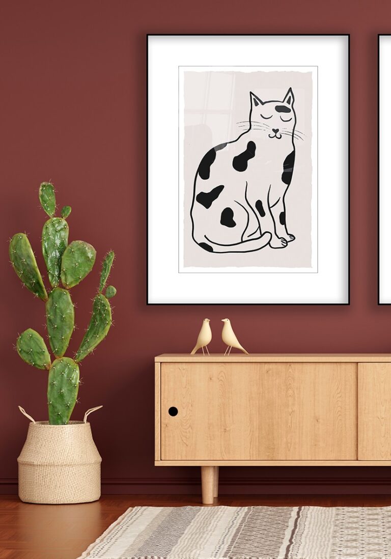 Minimalistische monochrome Katzenillustration