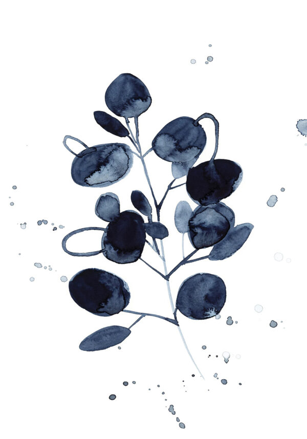 Botanische Tuschekunst mit blauen Blättern