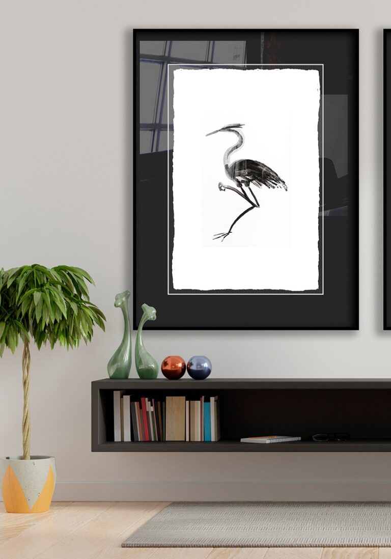 Elegante Tuscheillustration eines Reihers