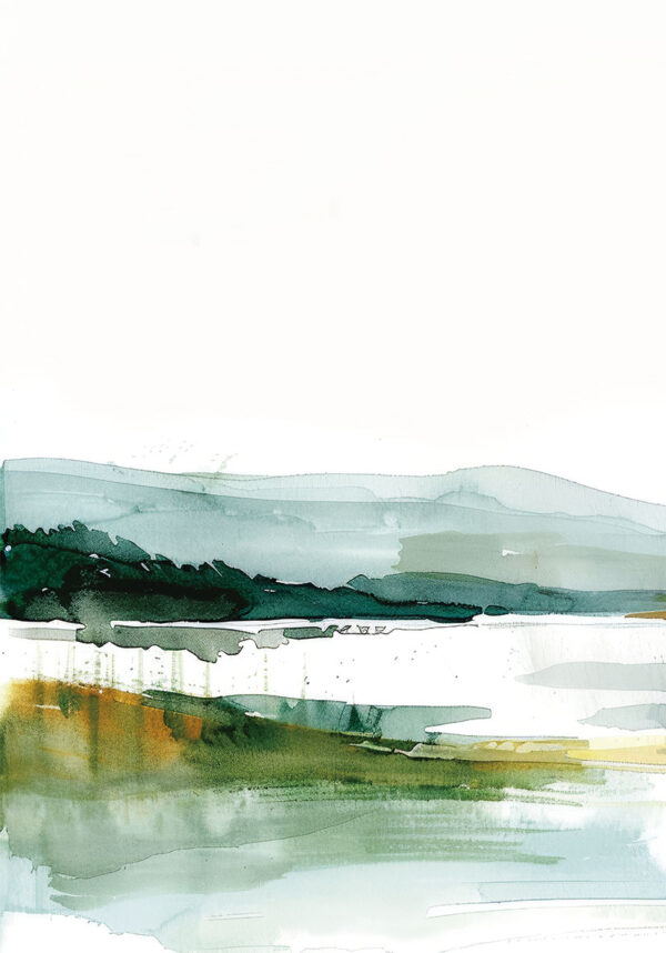 Aquarelllandschaft in Grünnuancen