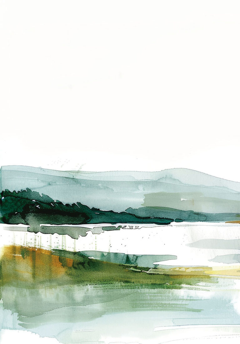Aquarelllandschaft in Grünnuancen