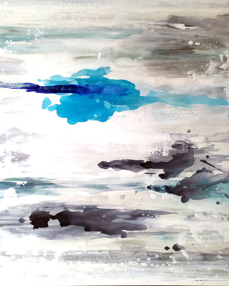 Abstraktes Aquarell in Blau und Grau