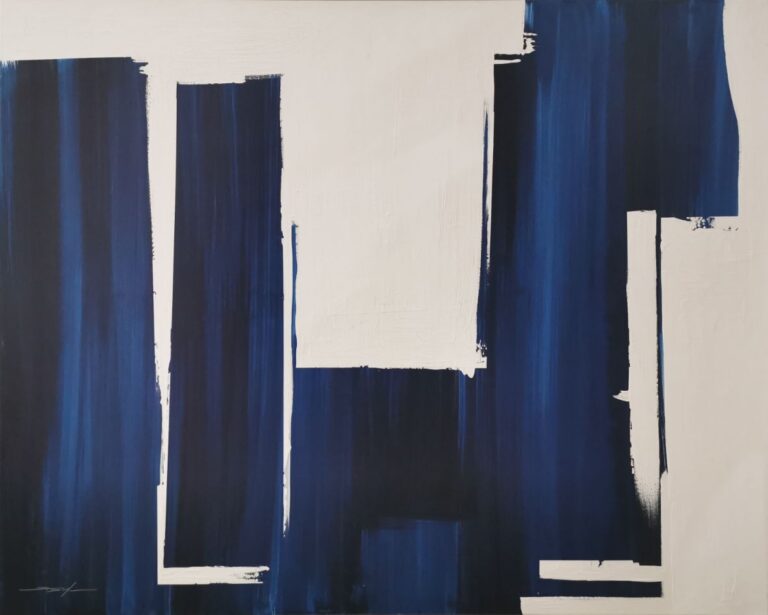 Abstraktes Gemälde in Blau und Weiß