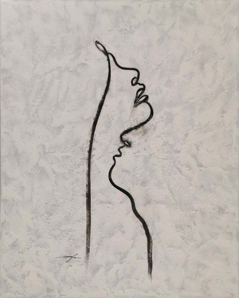 Minimalistische Zeichnung auf strukturierter Leinwand