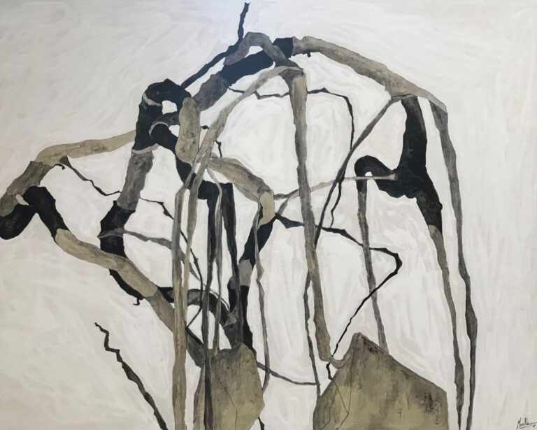 Abstraktes Zweigmotiv in Schwarz und Taupe