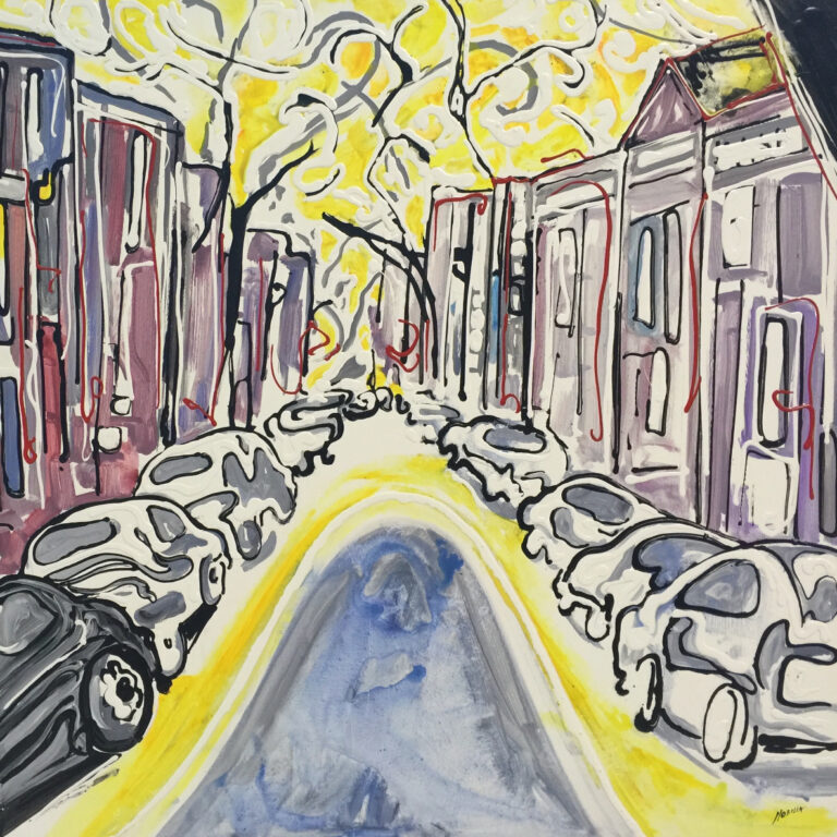 Expressionistisches Gemälde einer Stadtszene