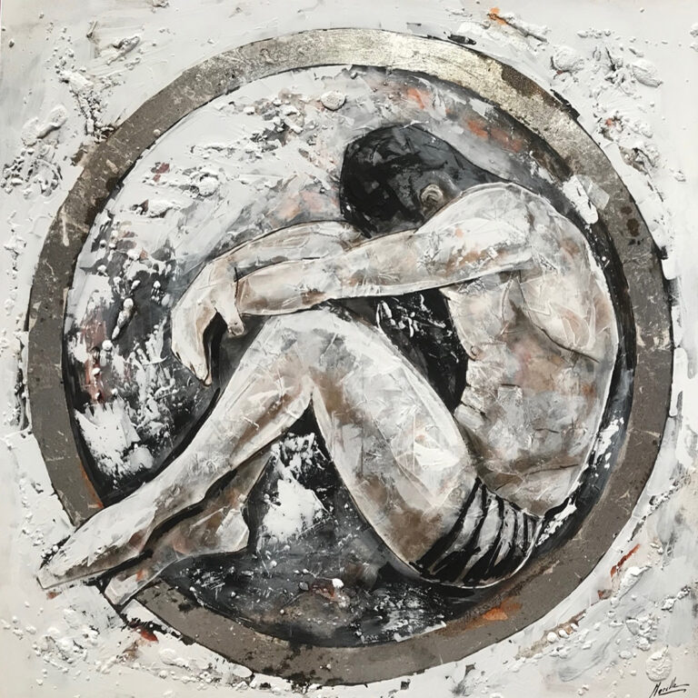 Abstrakt-expressionistische Figur in strukturiertem Kreis
