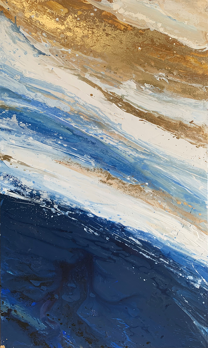 Abstrakte Kunst mit Wirbeln in Blau und Gold