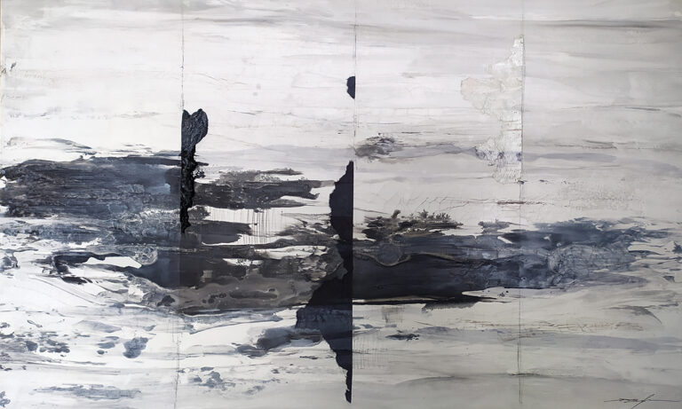 Abstrakte Kunst in Mischtechnik in monochromen Tönen