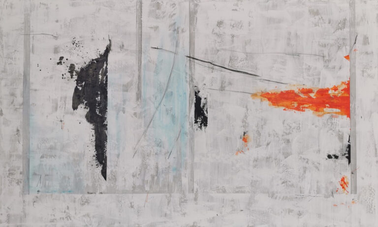 Monochrome abstrakte Kunst mit orangefarbenen Akzenten
