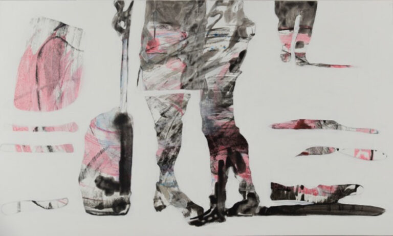 Abstrakte Kunst mit Mustern in Rosa und Schwarz