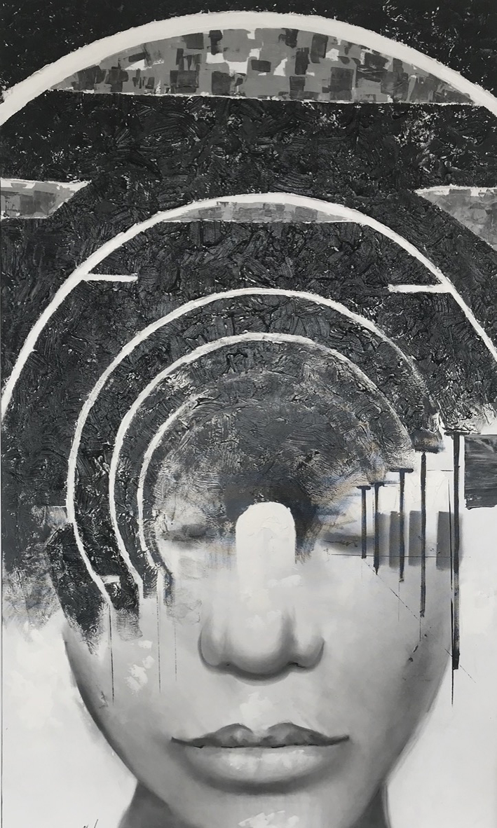 Monochromes abstraktes Porträt mit Texturen