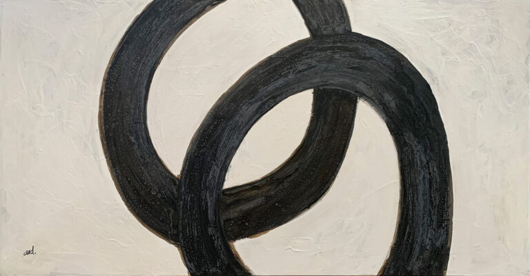 Abstrakte Kunst mit ineinandergreifenden Kreisen in Schwarz