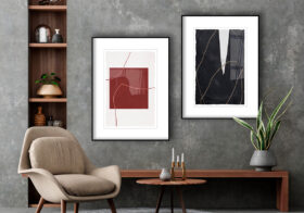 Minimalistisches abstraktes Design mit roten Akzenten