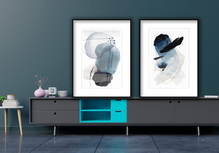 Abstrakte Komposition in blauem Aquarell