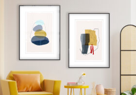 Minimalistische Kunst mit farbigen Formen
