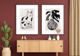 Minimalistische monochrome Katzenillustration