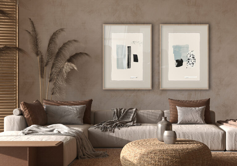 Minimalistische Kunst mit Tuschelavierung